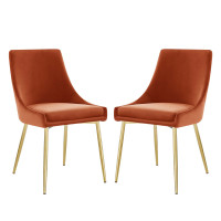 Modway EEI-3808-GLD-ORA Viscount Performance Velvet Dining Chairs - Set of 2 Gold Orange