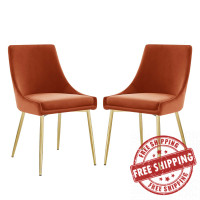 Modway EEI-3808-GLD-ORA Viscount Performance Velvet Dining Chairs - Set of 2 Gold Orange