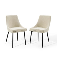 Modway EEI-3809-BLK-BEI Black Beige Viscount Upholstered Fabric Dining Chairs - Set of 2