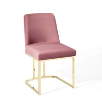 Modway EEI-3810-GLD-DUS Gold Dusty Rose Amplify Sled Base Performance Velvet Dining Side Chair