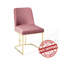Modway EEI-3810-GLD-DUS Gold Dusty Rose Amplify Sled Base Performance Velvet Dining Side Chair