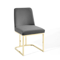 Modway EEI-3810-GLD-GRY Gold Gray Amplify Sled Base Performance Velvet Dining Side Chair