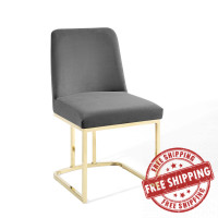 Modway EEI-3810-GLD-GRY Gold Gray Amplify Sled Base Performance Velvet Dining Side Chair
