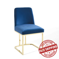 Modway EEI-3810-GLD-NAV Gold Navy Amplify Sled Base Performance Velvet Dining Side Chair