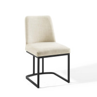 Modway EEI-3811-BLK-BEI Black Beige Amplify Sled Base Upholstered Fabric Dining Side Chair