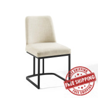 Modway EEI-3811-BLK-BEI Black Beige Amplify Sled Base Upholstered Fabric Dining Side Chair