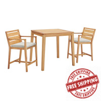 Modway EEI-3814-NAT-TAU-SET Portsmouth Outdoor Patio Karri Wood Bar Set