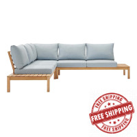 Modway EEI-3816-NAT-LBU-SET Natural Light Blue Freeport 3 Piece Outdoor Patio Karri Wood Sectional