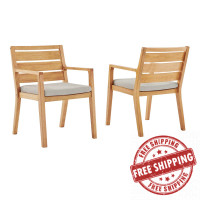Modway EEI-3819-NAT-TAU Natural Taupe Portsmouth Outdoor Patio Karri Wood Armchair Set of 2
