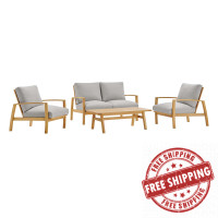 Modway EEI-3821-NAT-LGR-SET Orlean Outdoor Patio Eucalyptus Wood Loveseat Set with 2 Armchairs and Coffee Table