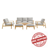 Modway EEI-3827-NAT-LGR-SET Orlean 6 Piece Outdoor Patio Eucalyptus Wood Set with Coffee Table