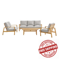 Modway EEI-3831-NAT-LGR-SET Orlean 4 Piece Outdoor Patio Eucalyptus Wood Set with Coffee Table