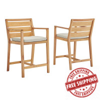Modway EEI-3832-NAT-TAU Natural Taupe Portsmouth Outdoor Patio Karri Wood Bar Stool Set of 2