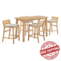 Modway EEI-3843-NAT-TAU-SET Natural Taupe Riverlake 5 Piece Outdoor Patio Ash Wood Bar Set