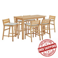 Modway EEI-3844-NAT-TAU-SET Natural Taupe Riverlake 7 Piece Outdoor Patio Ash Wood Bar Set