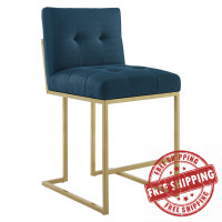 Modway EEI-3852-GLD-AZU Privy Gold Stainless Steel Upholstered Fabric Counter Stool