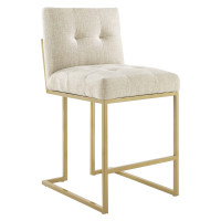Modway EEI-3852-GLD-BEI Privy Gold Stainless Steel Upholstered Fabric Counter Stool