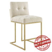 Modway EEI-3852-GLD-BEI Privy Gold Stainless Steel Upholstered Fabric Counter Stool