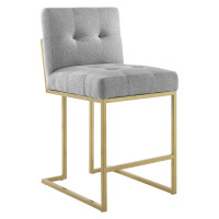 Modway EEI-3852-GLD-LGR Privy Gold Stainless Steel Upholstered Fabric Counter Stool