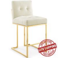 Modway EEI-3853-GLD-IVO Privy Gold Stainless Steel Performance Velvet Counter Stool