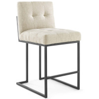 Modway EEI-3854-BLK-BEI Privy Black Stainless Steel Upholstered Fabric Counter Stool