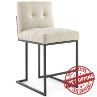 Modway EEI-3854-BLK-BEI Privy Black Stainless Steel Upholstered Fabric Counter Stool