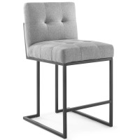 Modway EEI-3854-BLK-LGR Privy Black Stainless Steel Upholstered Fabric Counter Stool