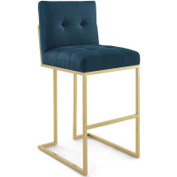 Modway EEI-3855-GLD-AZU Privy Gold Stainless Steel Upholstered Fabric Bar Stool