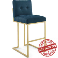Modway EEI-3855-GLD-AZU Privy Gold Stainless Steel Upholstered Fabric Bar Stool