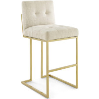 Modway EEI-3855-GLD-BEI Privy Gold Stainless Steel Upholstered Fabric Bar Stool