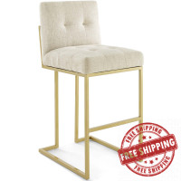 Modway EEI-3855-GLD-BEI Privy Gold Stainless Steel Upholstered Fabric Bar Stool