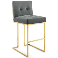 Modway EEI-3856-GLD-CHA Privy Gold Stainless Steel Performance Velvet Bar Stool