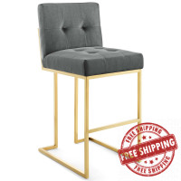 Modway EEI-3856-GLD-CHA Privy Gold Stainless Steel Performance Velvet Bar Stool