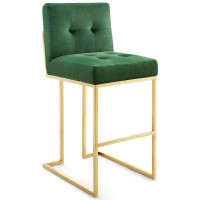 Modway EEI-3856-GLD-EME Privy Gold Stainless Steel Performance Velvet Bar Stool