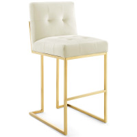 Modway EEI-3856-GLD-IVO Privy Gold Stainless Steel Performance Velvet Bar Stool