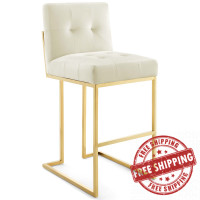 Modway EEI-3856-GLD-IVO Privy Gold Stainless Steel Performance Velvet Bar Stool