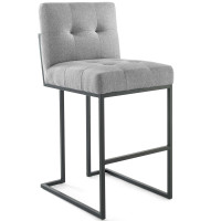 Modway EEI-3857-BLK-LGR Privy Black Stainless Steel Upholstered Fabric Bar Stool