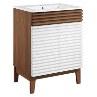 Modway EEI-3860-WHI-WAL-WHI Render Bathroom Vanity White Walnut White
