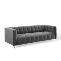 Modway EEI-3882-CHA Charcoal Mesmer Channel Tufted Button Performance Velvet Sofa