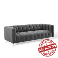 Modway EEI-3882-CHA Charcoal Mesmer Channel Tufted Button Performance Velvet Sofa