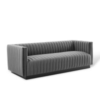 Modway EEI-3885-GRY Gray Conjure Channel Tufted Velvet Sofa