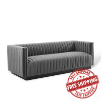 Modway EEI-3885-GRY Gray Conjure Channel Tufted Velvet Sofa