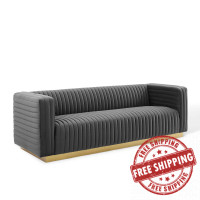Modway EEI-3886-CHA Charcoal Charisma Channel Tufted Performance Velvet Living Room Sofa