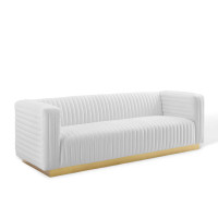 Modway EEI-3886-WHI White Charisma Channel Tufted Performance Velvet Living Room Sofa