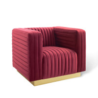 Modway EEI-3887-MAR Maroon Charisma Channel Tufted Performance Velvet Accent Armchair