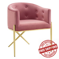 Modway EEI-3906-DUS Dusty Rose Savour Tufted Performance Velvet Accent Dining Armchair