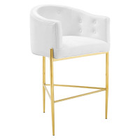 Modway EEI-3911-WHI White Savour Tufted Performance Velvet Bar Stool