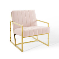 Modway EEI-3914-PNK Pink Inspire Channel Tufted Performance Velvet Armchair