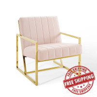 Modway EEI-3914-PNK Pink Inspire Channel Tufted Performance Velvet Armchair