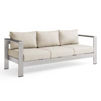 Modway EEI-3917-SLV-BEI Silver Beige Shore Outdoor Patio Aluminum Sofa